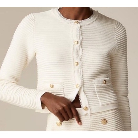 J.Crew Emilie Sweater Lady Jacket in Ivory Textured Cotton Blend Cardigan 3XL - Picture 1 of 11